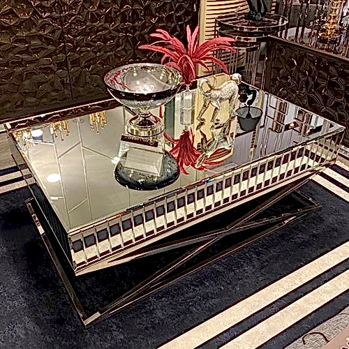 Çapraz Ayak Paslanmaz Metal Aynalı Orta Sehpa