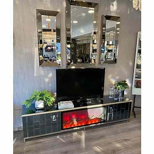 Tuğla Modeli Şömineli Tv Altı